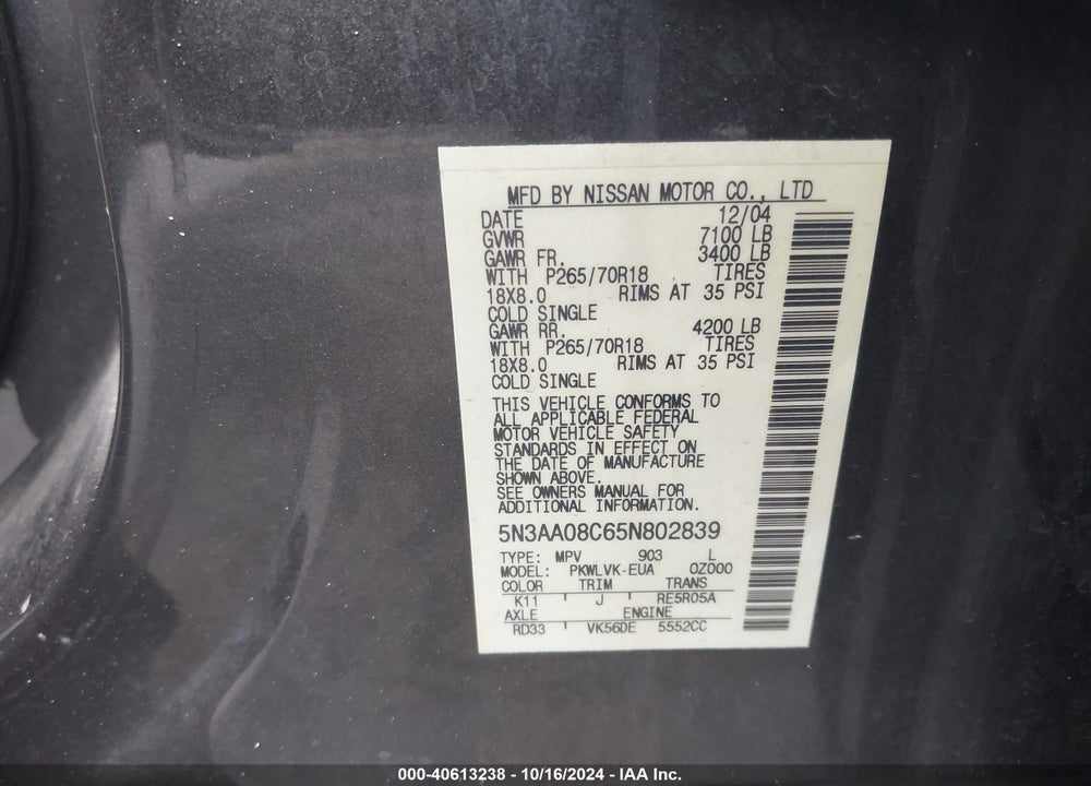 2005 INFINITI QX56 VIN: 5N3AA08C65N802839