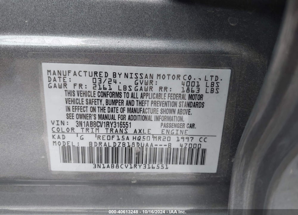 2024 NISSAN SENTRA VIN: 3N1AB8CV1RY316551