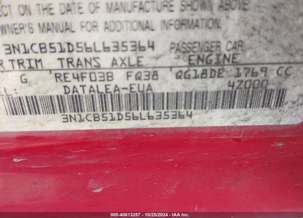 2006 NISSAN SENTRA 1.8S VIN: 3N1CB51D56L635364