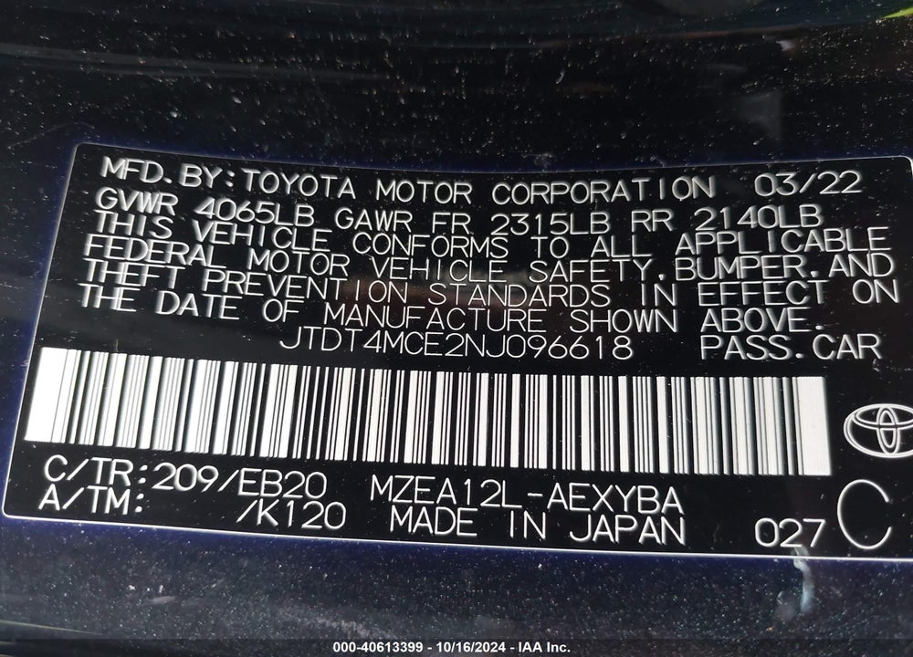 2022 TOYOTA COROLLA XSE VIN: JTDT4MCE2NJ096618