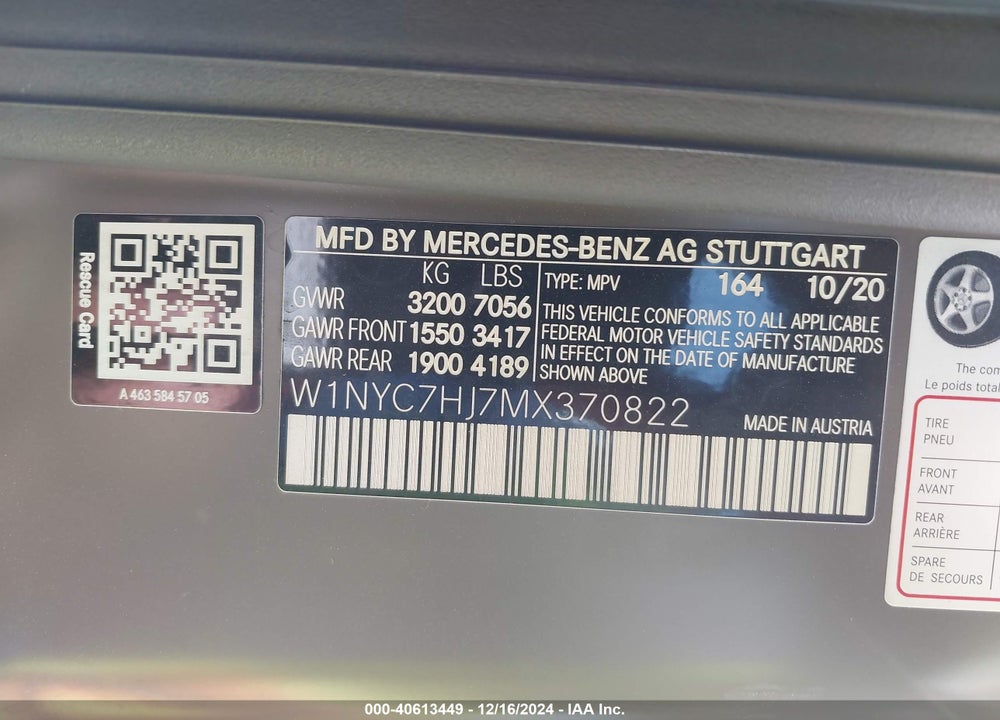 2021 MERCEDES-BENZ AMG G 63 4MATIC VIN: W1NYC7HJ7MX370822