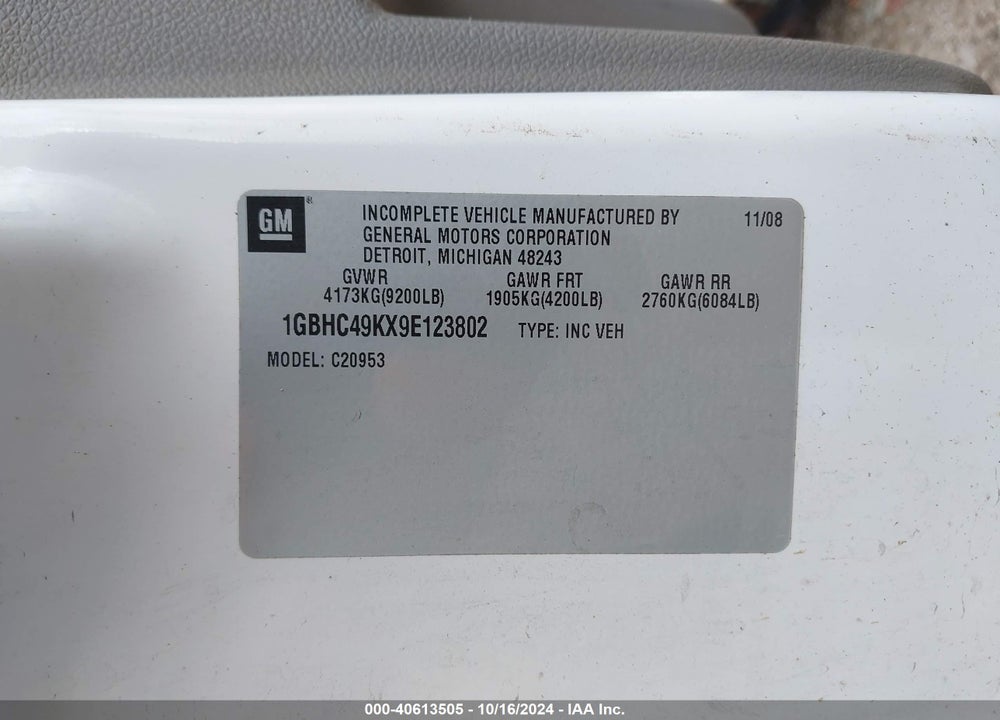 2009 CHEVROLET SILVERADO 2500HD WORK TRUCK VIN: 1GBHC49KX9E123802