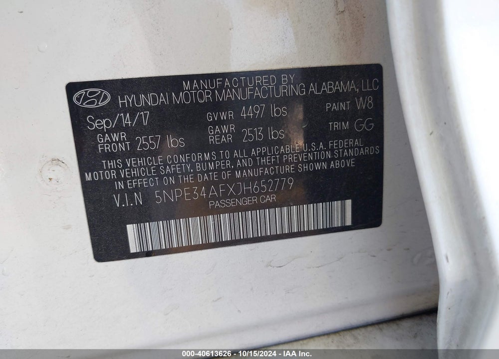 2018 HYUNDAI SONATA SEL VIN: 5NPE34AFXJH652779
