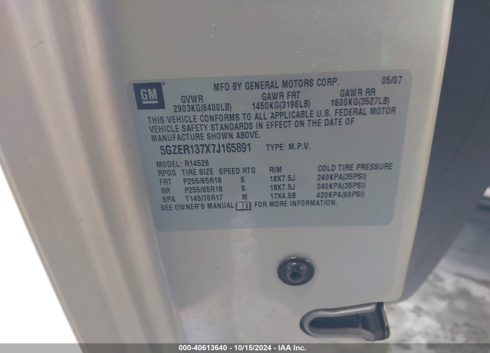 2007 SATURN OUTLOOK XE VIN: 5GZER137X7J165891