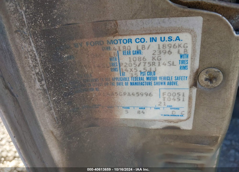 1986 FORD RANGER SUPER CAB VIN: 1FTCR14A5GPA45996
