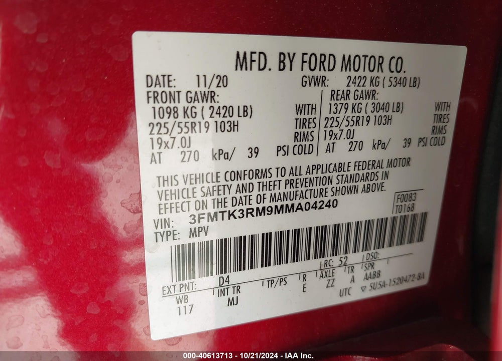2021 FORD MUSTANG MACH-E PREMIUM VIN: 3FMTK3RM9MMA04240