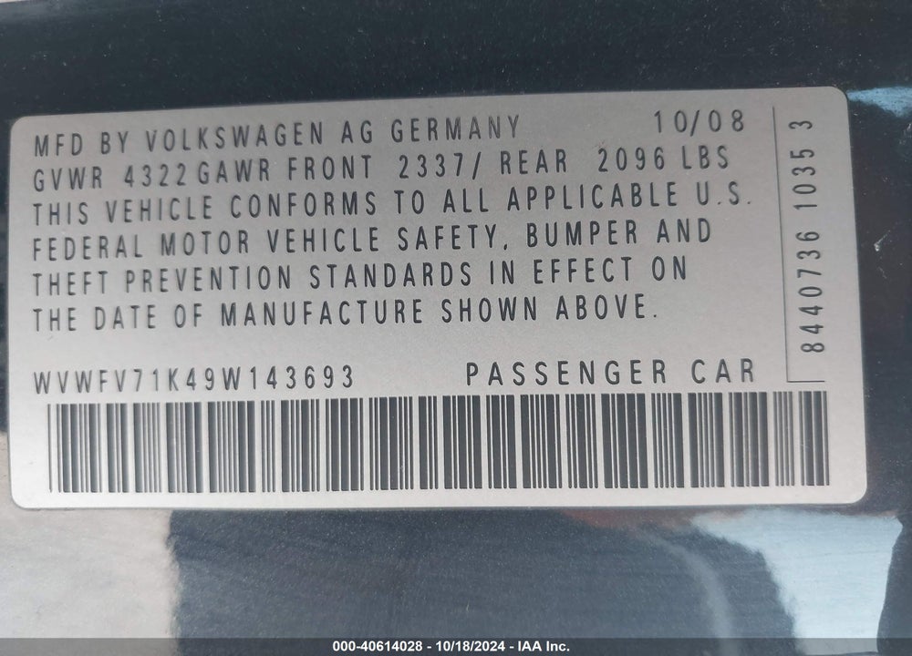 2009 VOLKSWAGEN GTI 2-DOOR VIN: WVWFV71K49W143693