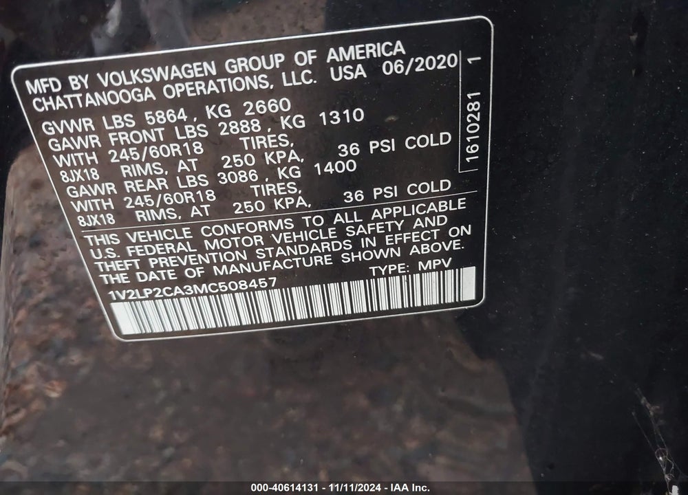 2021 VOLKSWAGEN ATLAS 2.0T SE VIN: 1V2LP2CA3MC508457