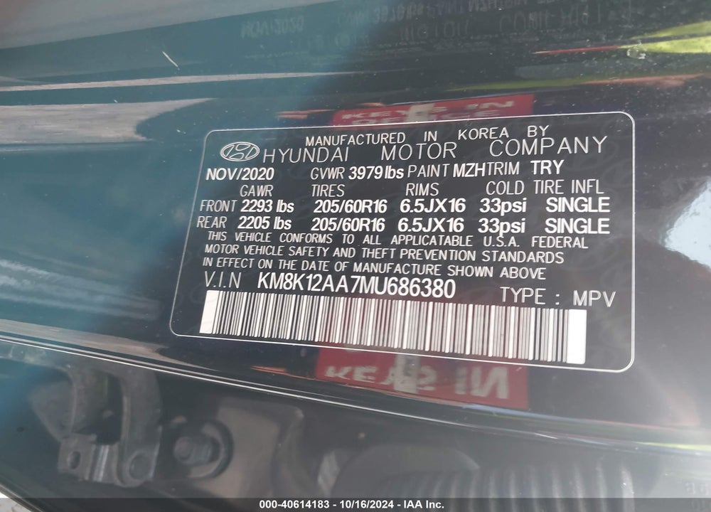 2021 HYUNDAI KONA SE VIN: KM8K12AA7MU686380