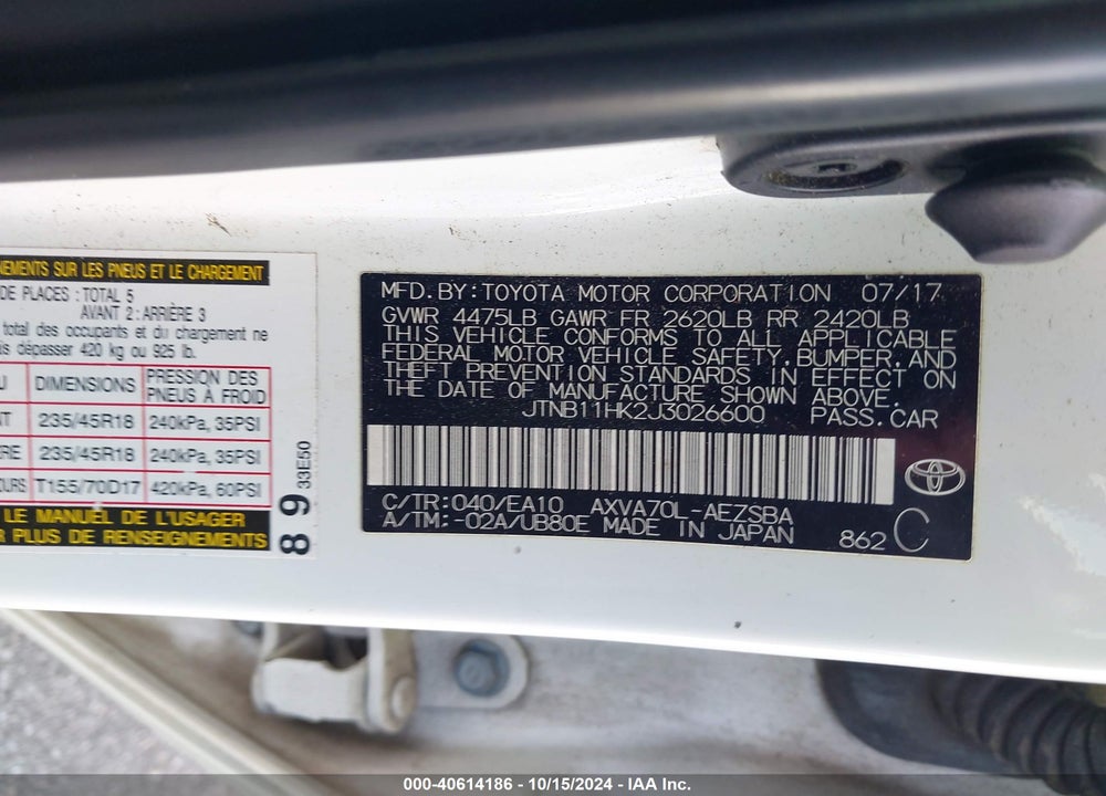 2018 TOYOTA CAMRY SE VIN: JTNB11HK2J3026600