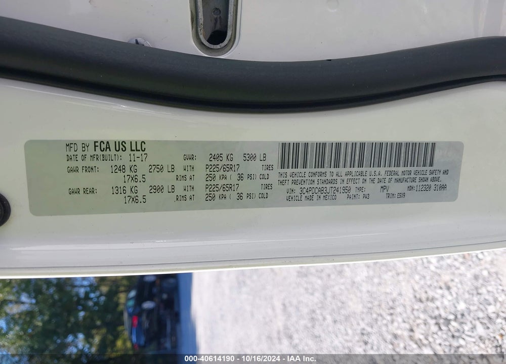 2018 DODGE JOURNEY SE VIN: 3C4PDCAB3JT241950