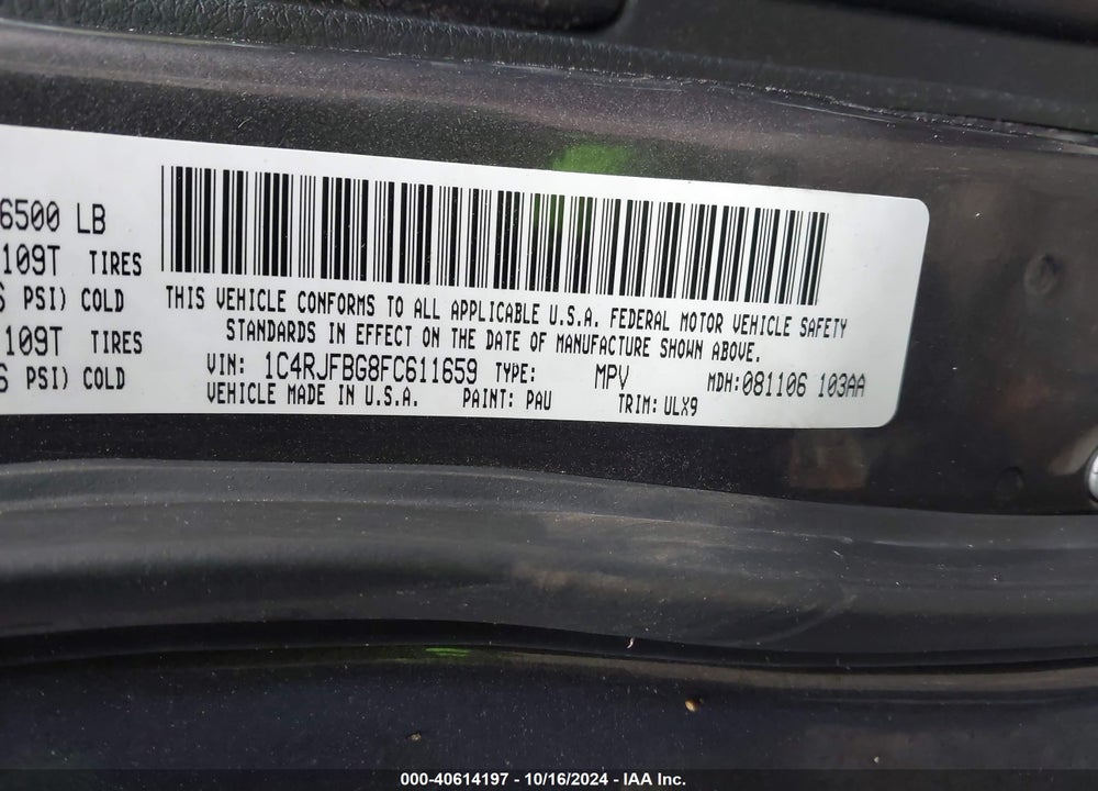2015 JEEP GRAND CHEROKEE LIMITED VIN: 1C4RJFBG8FC611659