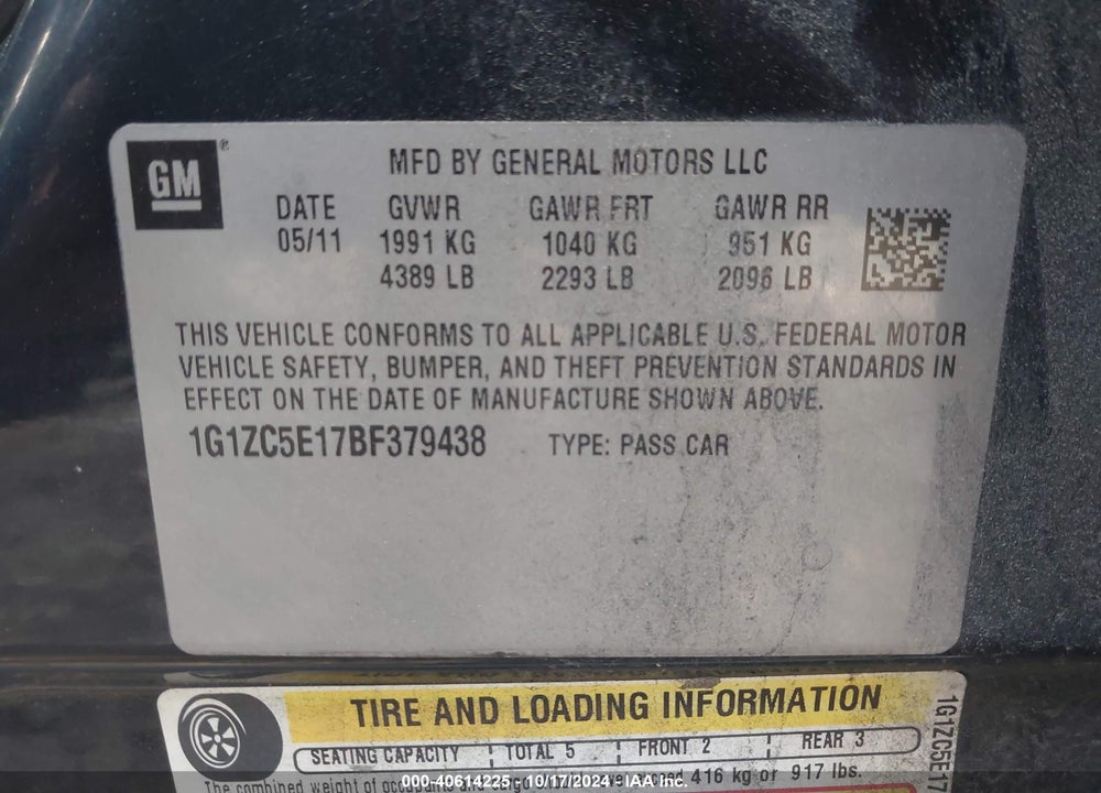 2011 CHEVROLET MALIBU VIN: 1G1ZC5E17BF379438