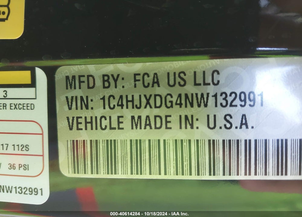 2022 JEEP WRANGLER UNLIMITED SPORT S 4X4 VIN: 1C4HJXDG4NW132991