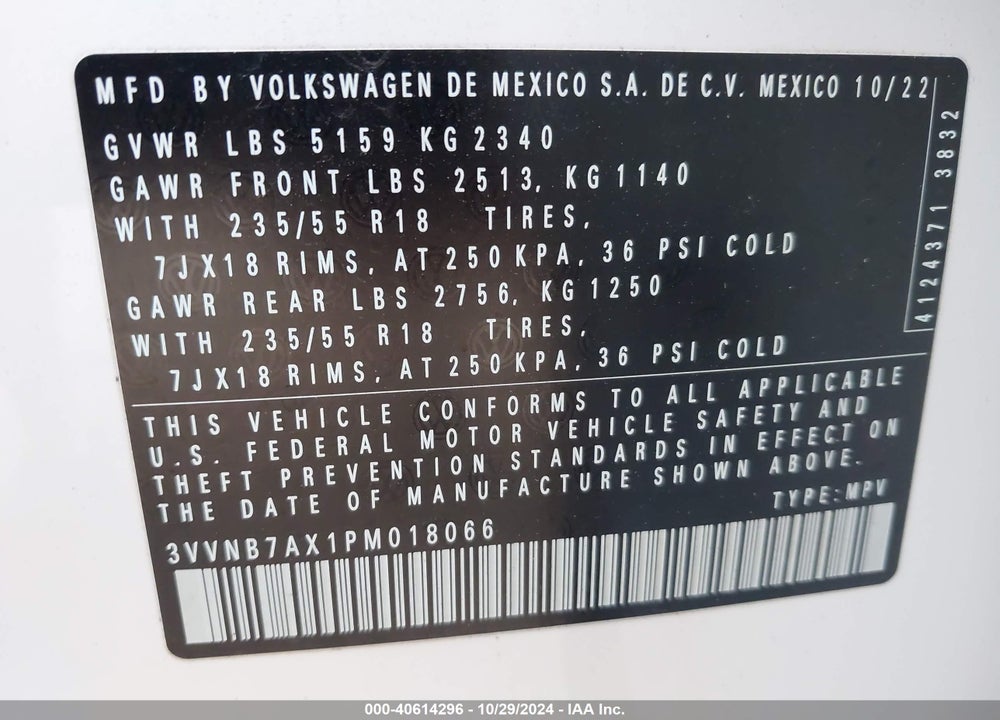 2023 VOLKSWAGEN TIGUAN 2.0T SE VIN: 3VVNB7AX1PM018066
