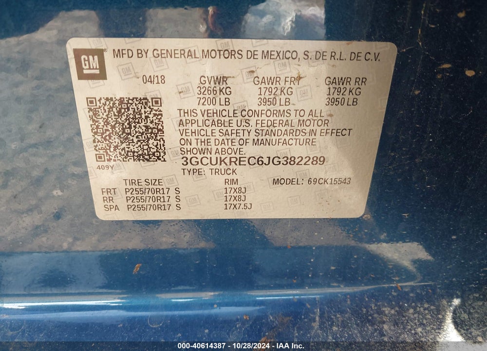 2018 CHEVROLET SILVERADO 1500 1LT VIN: 3GCUKREC6JG382289