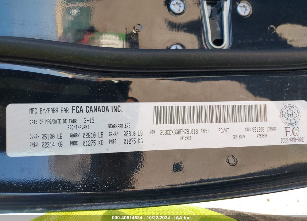 2015 DODGE CHARGER SE VIN: 2C3CDXBG8FH791018