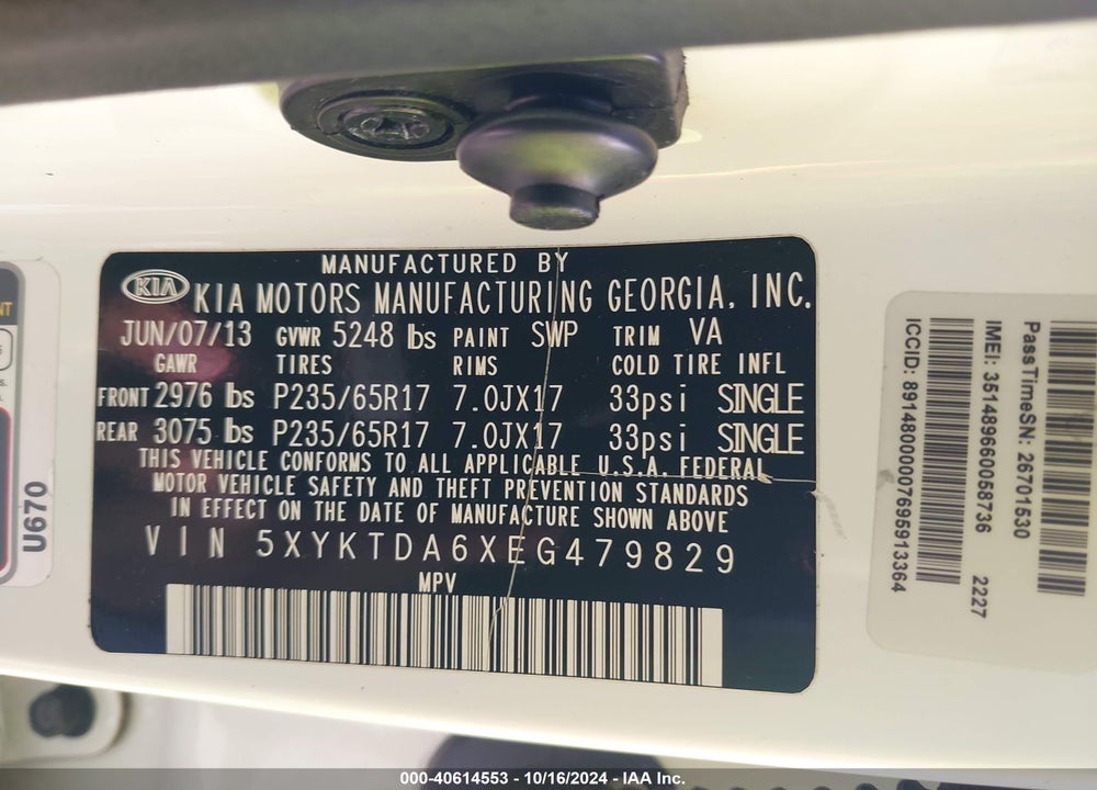 2014 KIA SORENTO LX VIN: 5XYKTDA6XEG479829