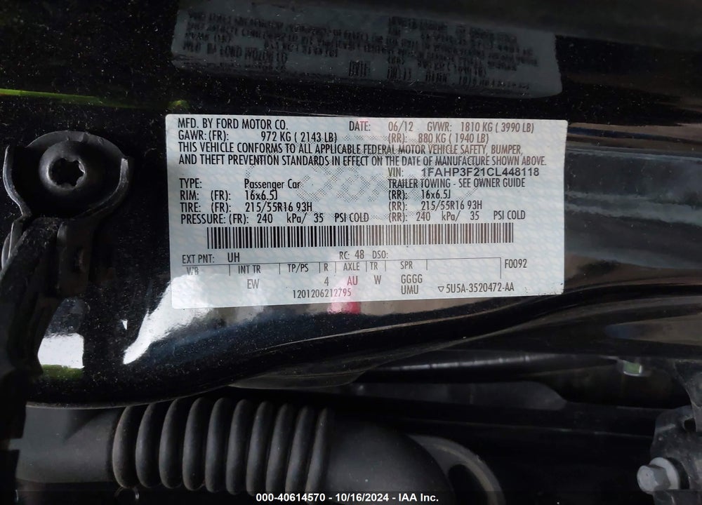 2012 FORD FOCUS SE VIN: 1FAHP3F21CL448118