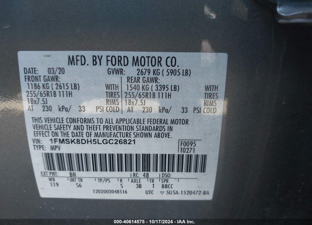 2020 FORD EXPLORER XLT VIN: 1FMSK8DH5LGC26821