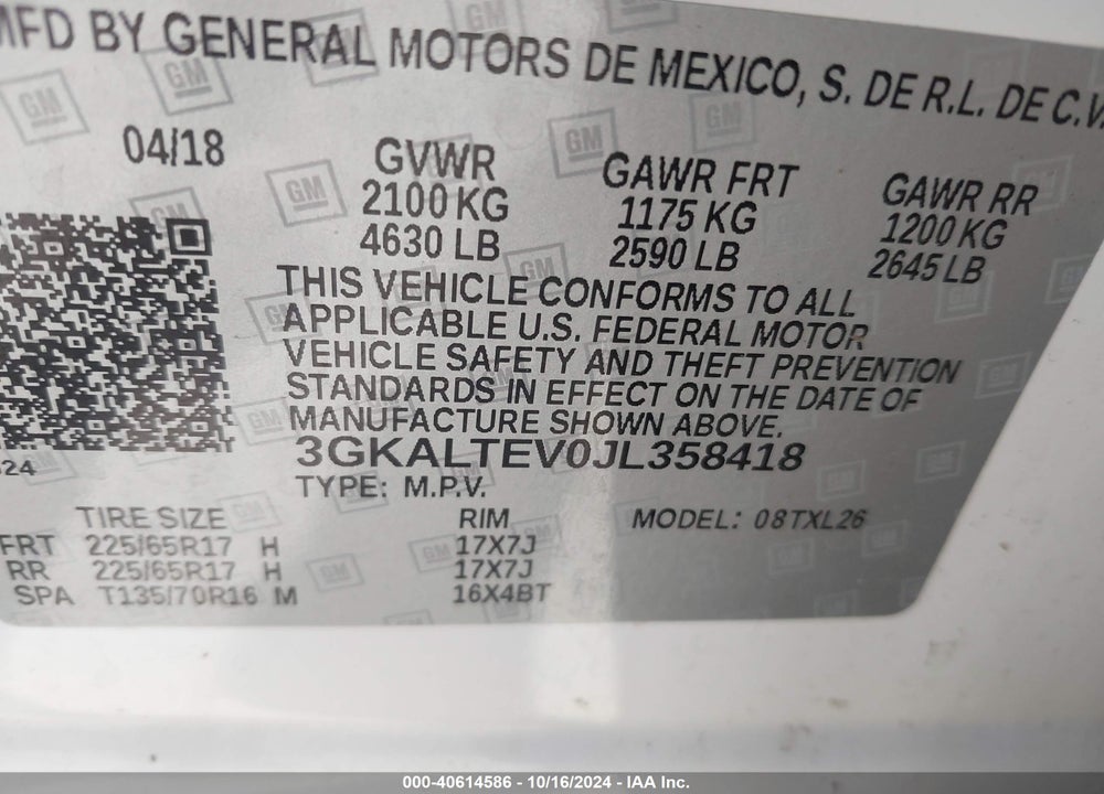 2018 GMC TERRAIN SLE VIN: 3GKALTEV0JL358418