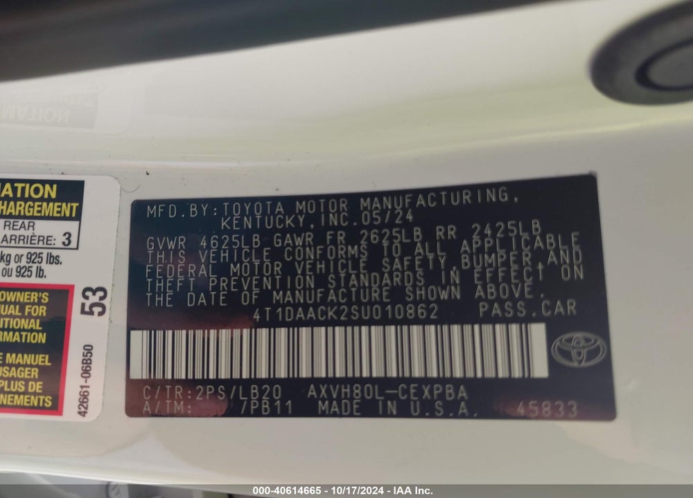 2025 TOYOTA CAMRY XSE VIN: 4T1DAACK2SU010862