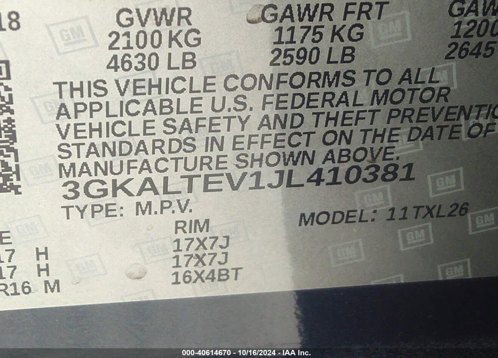 2018 GMC TERRAIN SLE VIN: 3GKALTEV1JL410381