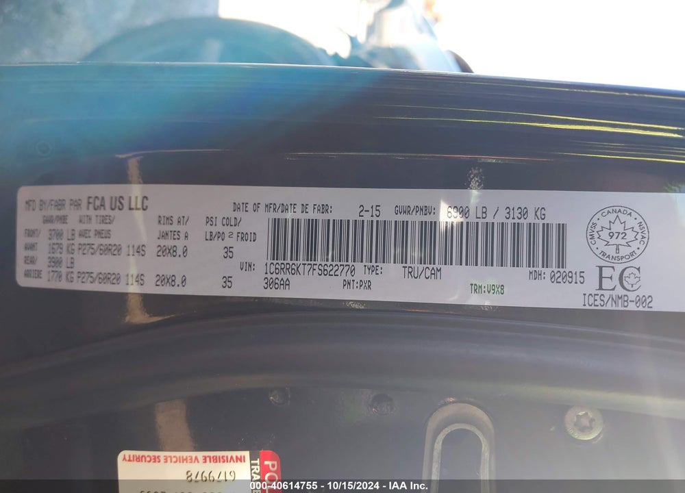 2015 RAM 1500 ST VIN: 1C6RR6KT7FS622770