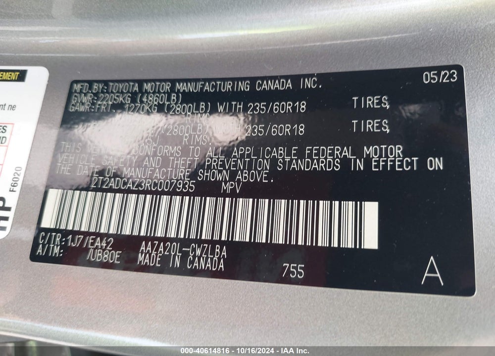 2024 LEXUS NX 250 VIN: 2T2ADCAZ3RC007935