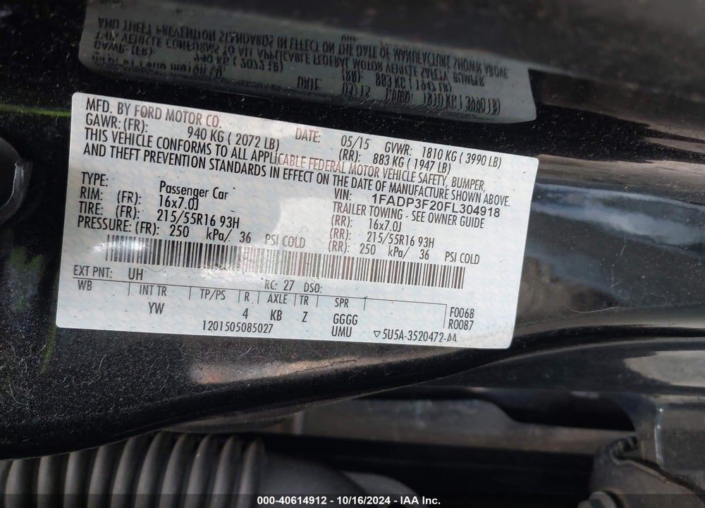2015 FORD FOCUS SE VIN: 1FADP3F20FL304918