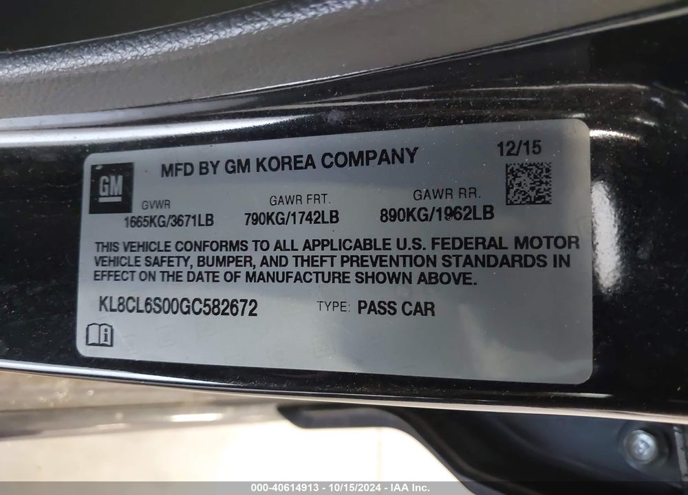 2016 CHEVROLET SPARK EV 2LT VIN: KL8CL6S00GC582672