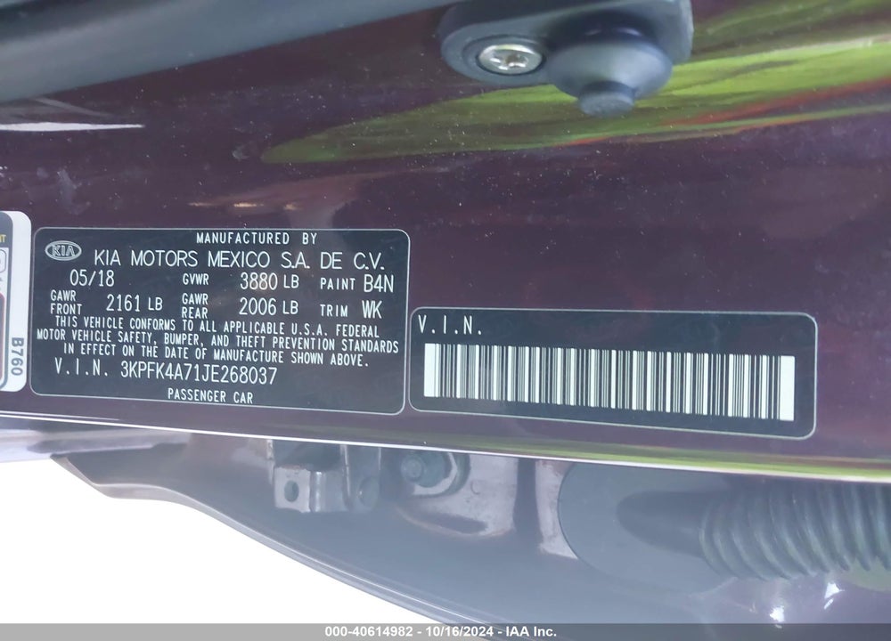 2018 KIA FORTE LX VIN: 3KPFK4A71JE268037
