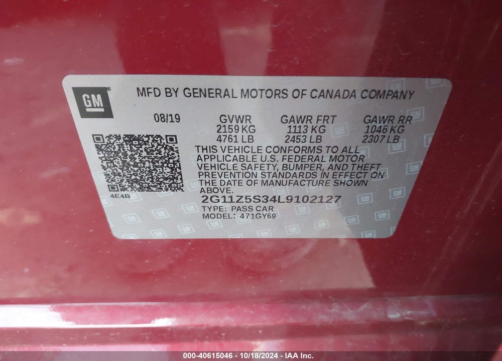 2020 CHEVROLET IMPALA FWD LT VIN: 2G11Z5S34L9102127
