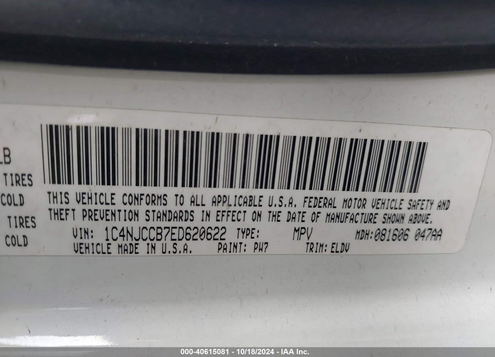 2014 JEEP COMPASS LIMITED VIN: 1C4NJCCB7ED620622