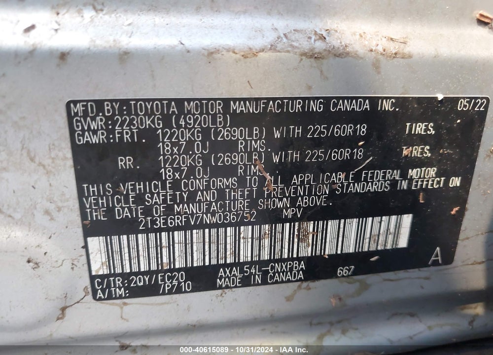 2022 TOYOTA RAV4 HYBRID XSE VIN: 2T3E6RFV7NW036752