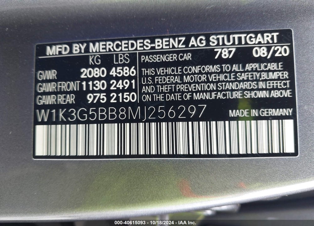 2021 MERCEDES-BENZ AMG A 35 4MATIC VIN: W1K3G5BB8MJ256297