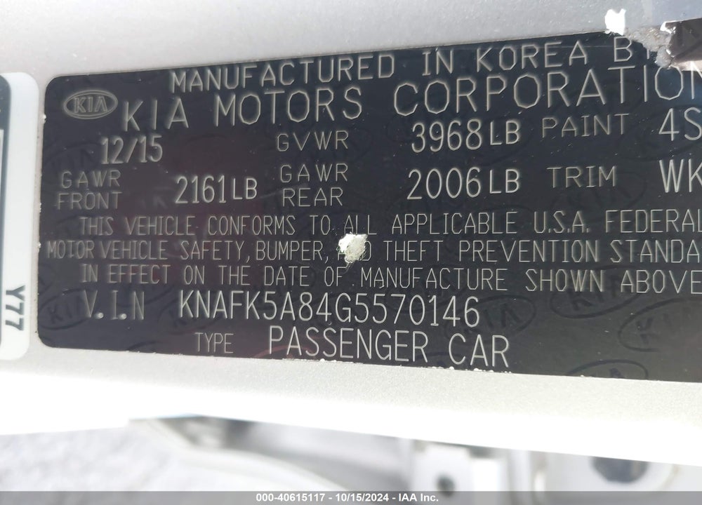 2016 KIA FORTE LX VIN: KNAFK5A84G5570146
