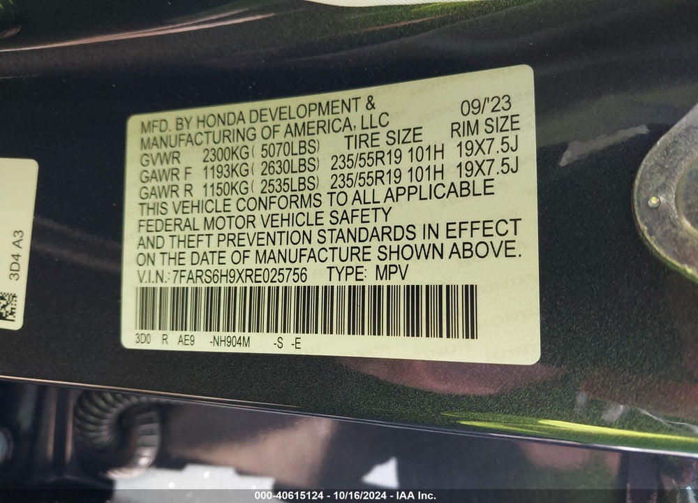 2024 HONDA CR-V HYBRID SPORT TOURING VIN: 7FARS6H9XRE025756