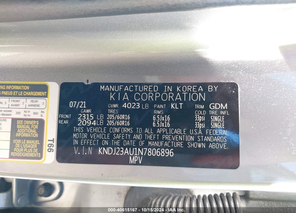 2022 KIA SOUL LX VIN: KNDJ23AU1N7806896