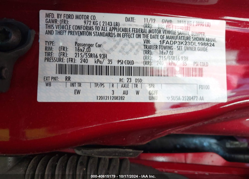2013 FORD FOCUS SE VIN: 1FADP3K23DL198824