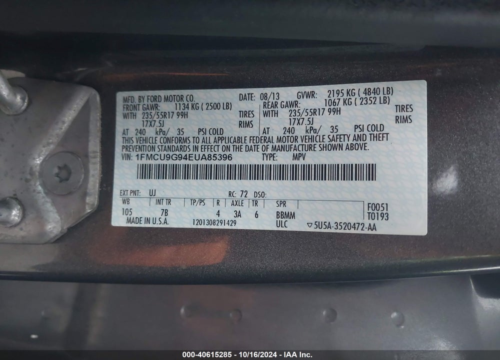 2014 FORD ESCAPE SE VIN: 1FMCU9G94EUA85396