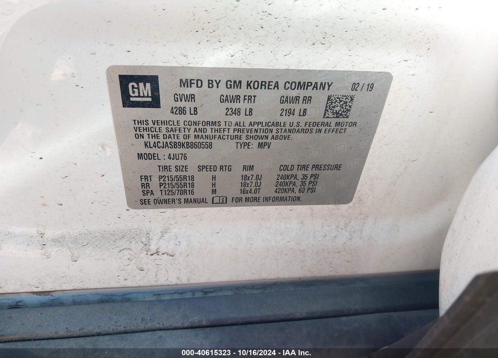 2019 BUICK ENCORE FWD PREFERRED VIN: KL4CJASB9KB860558