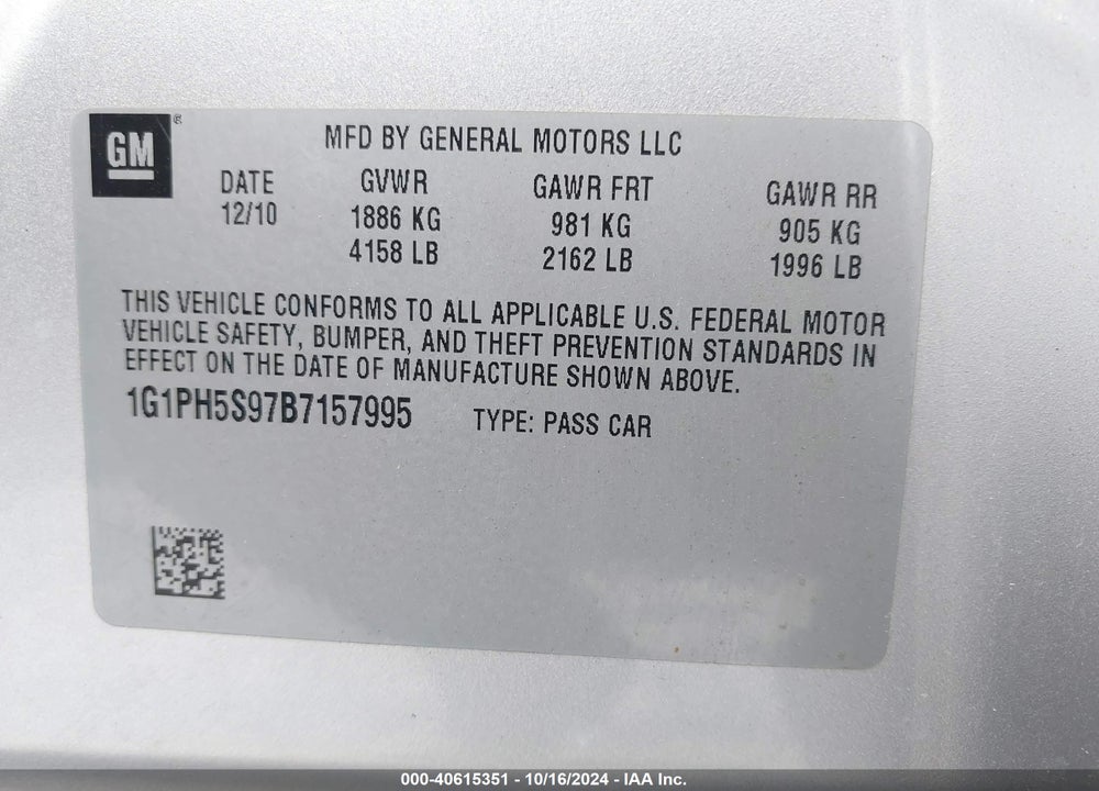 2011 CHEVROLET CRUZE LTZ VIN: 1G1PH5S97B7157995