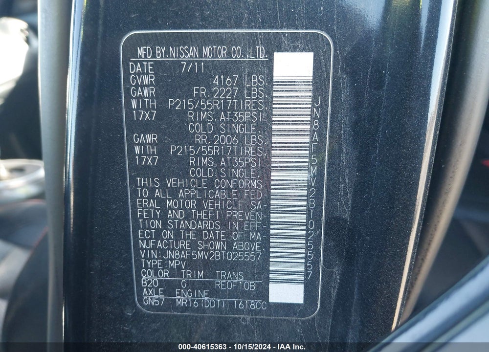 2011 NISSAN JUKE SL VIN: JN8AF5MV2BT025557