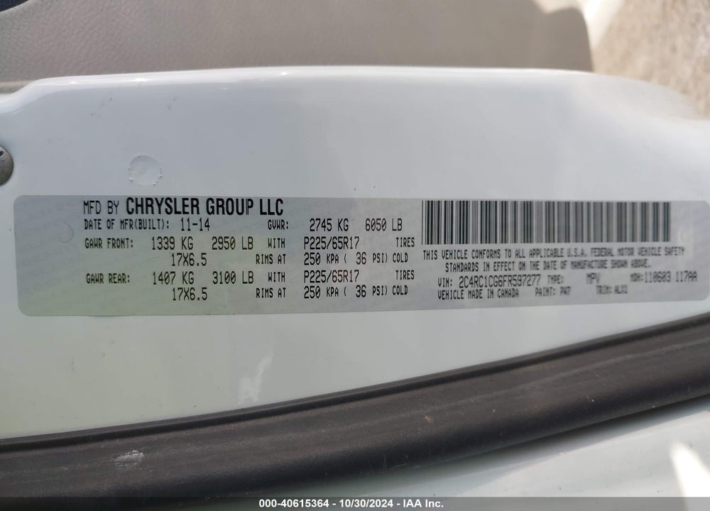 2015 CHRYSLER TOWN & COUNTRY TOURING-L VIN: 2C4RC1CG6FR597277