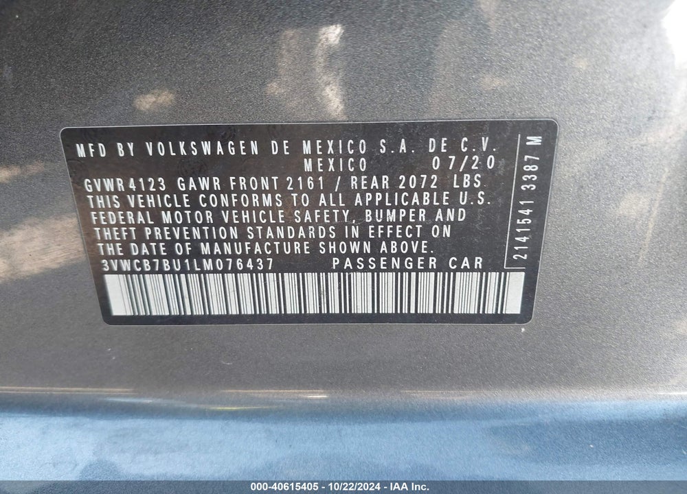 2020 VOLKSWAGEN JETTA 1.4T R-LINE/1.4T S/1.4T SE VIN: 3VWCB7BU1LM076437