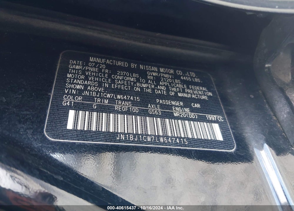 2020 NISSAN ROGUE SPORT S AWD XTRONIC CVT VIN: JN1BJ1CW7LW647415