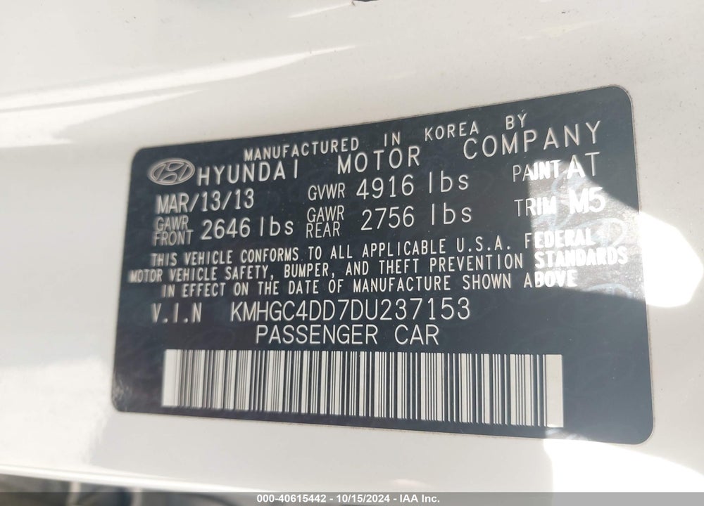 2013 HYUNDAI GENESIS 3.8 VIN: KMHGC4DD7DU237153