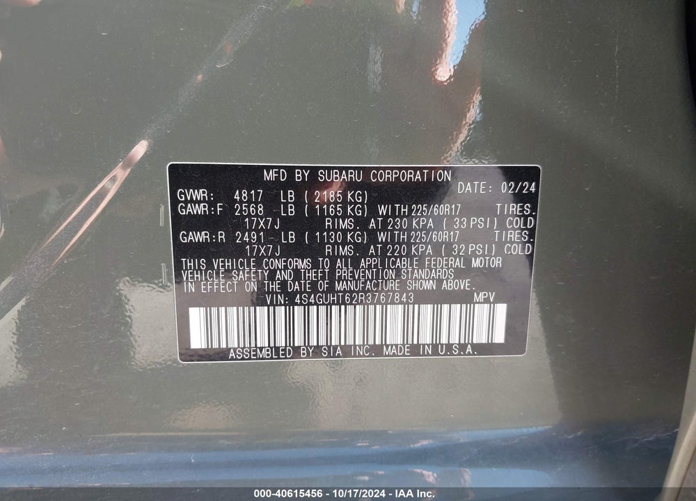 2024 SUBARU CROSSTREK WILDERNESS VIN: 4S4GUHT62R3767843