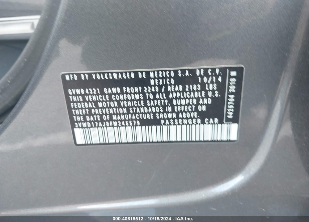 2015 VOLKSWAGEN JETTA 1.8T SE VIN: 3VWD17AJ8FM245579